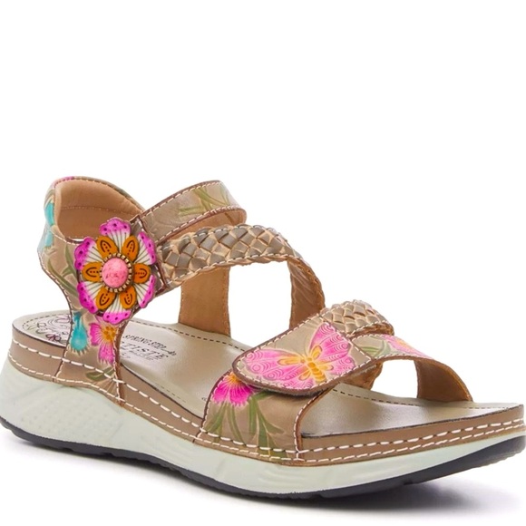 L'Artiste Brissa Sandals- Grey/Multicolor Butterfly Floral Print Women’s Sandals - Picture 2 of 16